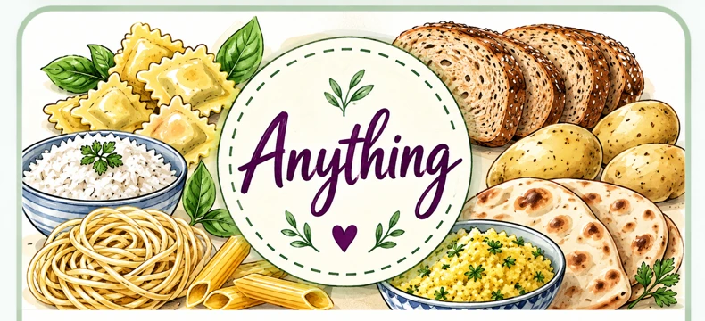 Rice, pasta, bread and potatoes
